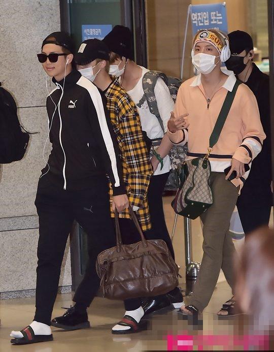 防弹少年团现身仁川机场 金硕珍金南俊全程微