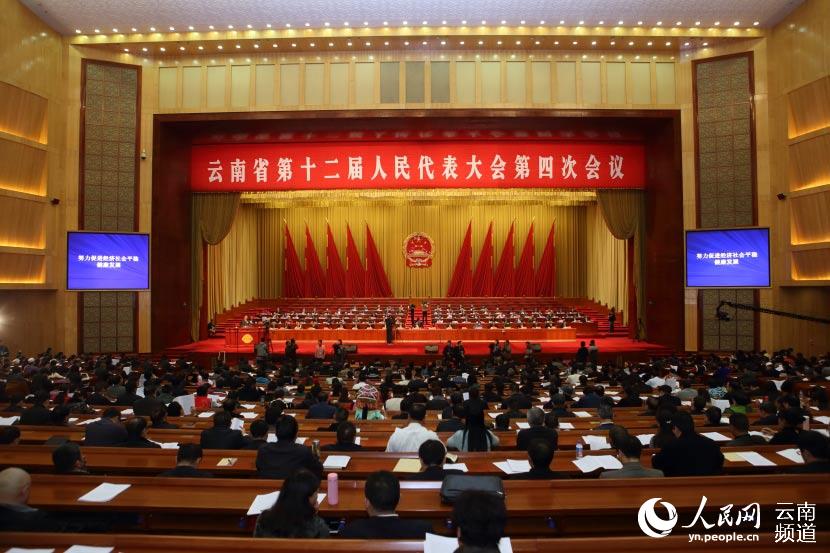 云南省第十二届人民代表大会第四次会议第二次全体会议召开。人民网 薛丹 摄