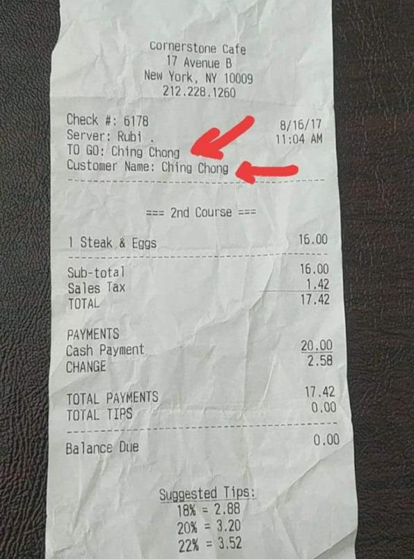 华裔女子曼哈顿订餐被辱中国佬 涉事餐馆道歉