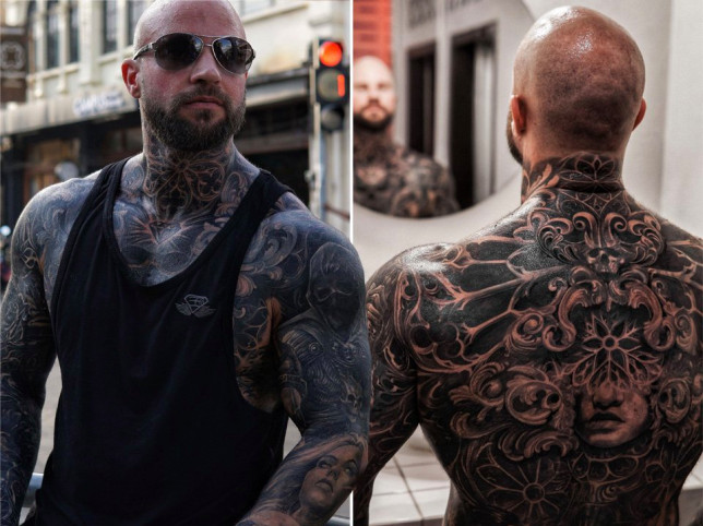 美国男子痴迷纹身耗时200小时将全身纹满图案
