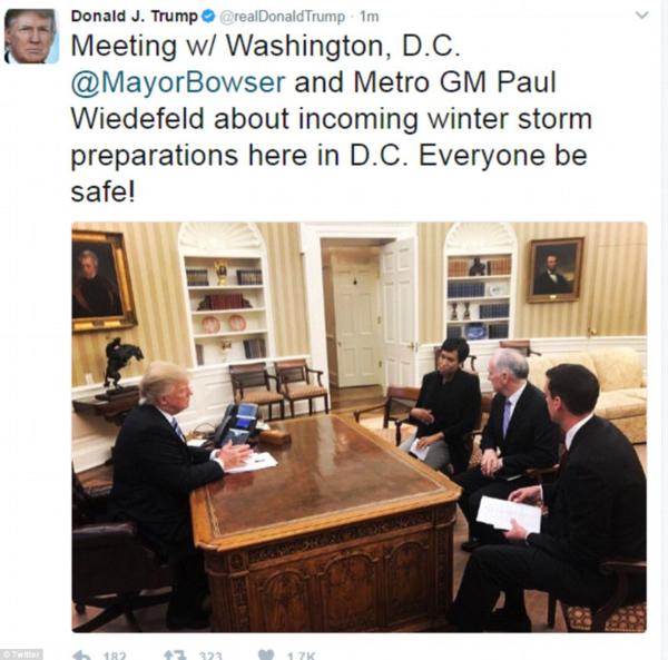 美国东北部三月迎暴雪特朗普发推特提醒居民注意安全