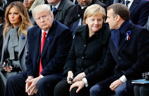 特朗普,默克尔和马克龙11月11日在巴黎参加一战结束百年纪念活动(法新