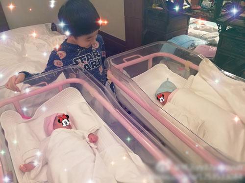 杨威杨云双胞胎女儿满月一家五口拍全家福